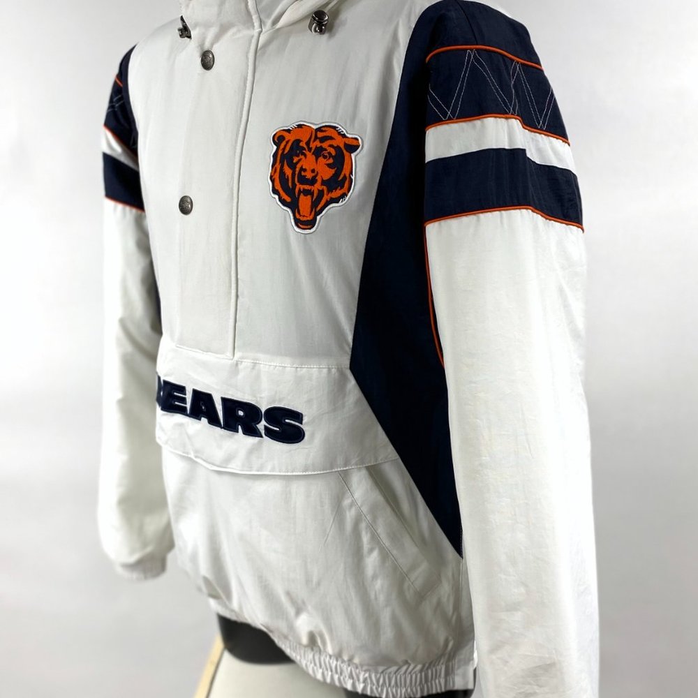 Bears Jacket Chicago STARTER NFL Half Zip Hooded Jacket  WHITE 3X 5X - Picture 9 of 9